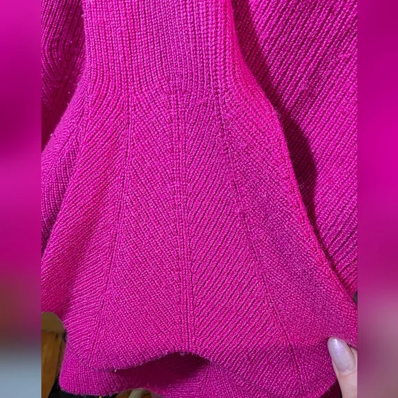 Ted Baker London Wool Cashmere Pink Bell Sleeve Peplum Knit Sweater Top Sz 2 - Picture 4 of 6